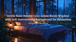 Gentle Rain Outside Cozy Anime Room Window with Soft Instrumental Background for Sleep & Relaxation