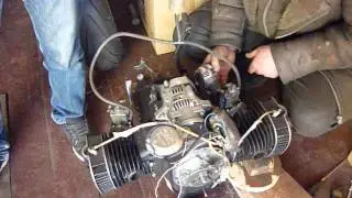 Проба отремонтированного двигателя мотоцикла М-72 с бесконтактным зажиганием.