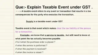 Taxable Event Under GST || GST ||