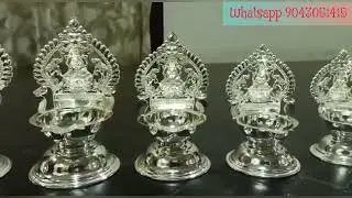 Silverich New Latest Lamp Lakshmi along With Standing Elephants Plain Base / Broad Lighting deepam