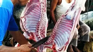 Special Goat Cutting Technique Expert Butcher. Professional Goat Cutting Skills