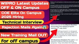 WIPRO Latest Hiring Updates Off & On Campus | Rejection Mails again | New NGA Training Batch started