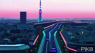 A mesmerizing vaporwave synthwave style futuristic street car race speeds in the bustling neon lit s