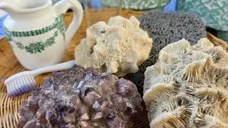 Relaxing Cleaning ~Amethyst and Coral Fossil, before and after!