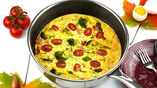 Просто и вкусно. Пушистая фриттата со сладким картофелем, брокколи и пармезаном.