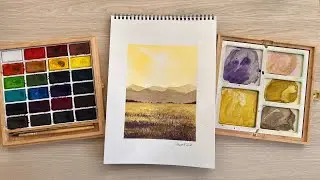 Paint a glowing landscape with only 2 COLORS! Paint n sip #110 | real-time watercolor tutorial
