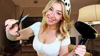 АСМР НЕЛОВКАЯ ДЕВУШКА СТРИЖЕТ И УКЛАДЫВАЕТ ТВОИ ВОЛОСЫ *как мило*