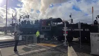 Full Pass By of Oregon Rail Heritage Center's Holiday Train Steam Locomotive Polson Logging Co 2