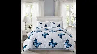 ARTALL Lightweight Microfiber 3 Piece Comforter Set with 2 Shams, Butterfly Pattern Bedding Set, Kin