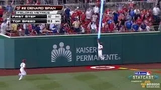 CHC@WSH: Statcast tracks Span's wall-banging catch