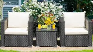Rattan Garden Furniture Set 2 Piece Conversation Sofa And Coffee Table With Cushion