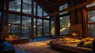 Cozy Winter Ambience & Rain Forest | Crackling Fireplace and Rain on Window to Sleep, Relax & Study
