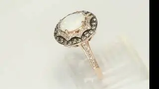 Effy 1.17CT champagne white VS diamond opal ring 14K rose gold oval birthstone - 29188