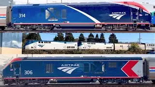 Seattle Trains: ALC-42 in Phase VII, VI + Genesis Pulling Amtrak Empire Builder in SODO/Monroe 60fps