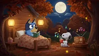 Snoopy & Bluey Autumn Jazz Night ☕🎶 Cozy Full Moon Reading & Warm Evening Vibes in the Woods