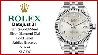 ▶Rolex Datejust 31 White Gold/Steel Silver Diamond Dial Gold Bezel Jubilee Bracelet - REVIEW 278274