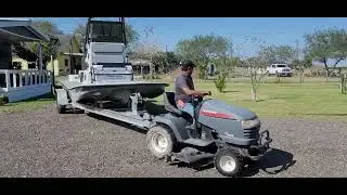 moving big Shallow water boat with powerful lawn mower