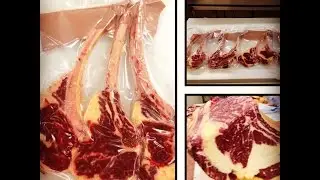 Tim Mikeska with Mikeska Brands demonstrates the Watusi Tomahawk Ribeye Steak at V-BHARRE Ranch