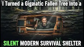 I Turned a Gigantic Fallen Tree Into a Silent Modern Survival Shelter