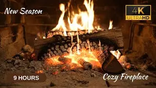 🔥 Cozy Fireplace (9 HOURS) &ndash; Crackling Fire Sounds | Cozy TV Background (4K)
