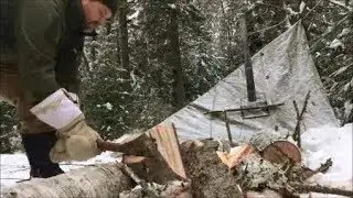 Winter Bushcraft Overnight. Canvas Tarp Camp at -17 Degrees