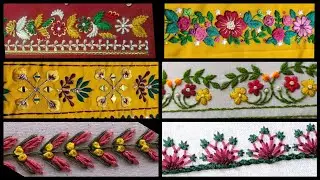 Hand embroidery border design Simple floral //Thread embroidery designs