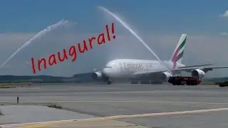 INAUGURAL FLIGHT! | Emirates A380 Water Salute & ULTRA Close-Up Action at Vienna Airport!