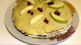 Pancake cake with mushrooms and onions, light sauce Блинный торт с грибами и луком и легким соусом