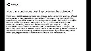 Achieving Continuous Cost Improvement