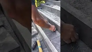 the process of installing natural stone on stairs #shorts