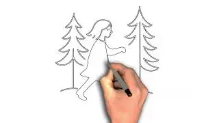 How to draw Girl walking with a lantern in forest drawing image