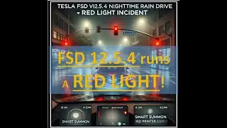 FSD v12.5.4 Nighttime Rain Drive | Red Light Incident & Smart Summon at Micro Center | 4K UHD