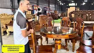 Round dining table with 8 chairs, made of natural wood #rounddiningtable #8chairdiningtable #wood...