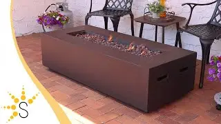 Sunnydaze 56-Inch Brown Modern Rectangular Liquid Propane Gas Fire Pit Coffee Table w/ Rocks-WAR-979