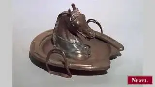 Antique English Victorian brass ashtray with horseshoe