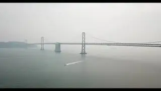 San Francisco Oakland Bay Bridge, Amazing aerial view, beautiful drone fotage