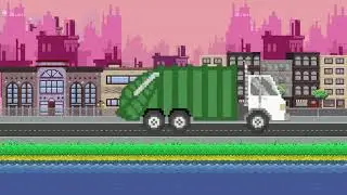 Garbage Truck and Dump Truck in the street of Pixel City