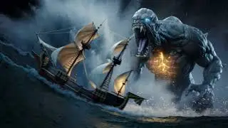 Sea creature attacks ship in a fierce storm #surreal