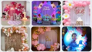 First birthday baby girl decoration ideas at home/Theme Balloon Backdrop for first Birthday