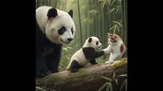 A Magical Bamboo Forest Moment &mdash; Panda, Baby Panda, and a Curious Cat 🐼🐱🌿  #1