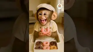 baby monkey eating Donut 🍩😋