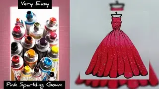 How To Paint Fashion Illustration Pink | Sparkling Gown For Beginners |  MonuArtLife | #trend
