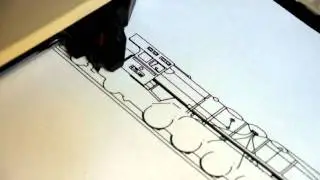 HP 7475A pen plotter drawing a Czech 475.1 series locomotive