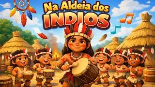 música infantil, alegre, com instrumentos tribais leves