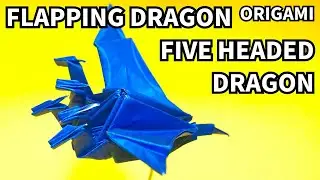 How to make an easy origami flapping dragon（five headed dragon）