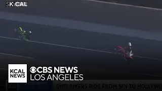 Dirt bikers and ATV riders perform stunts along busy freeways, streets in Hollywood