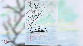 Samurai sailing on a Boat | Evening | Watercolour painting | Time-lapse