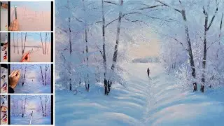 ❄️ Зимний пейзаж ❄️ Мастер-класс. Рисование акрилом. Цветовая палитра. Искусство.