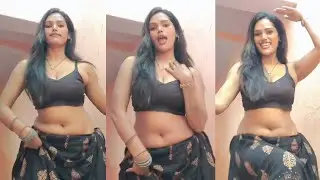 Black Printed Cotton Saree with Black Sleeveless Blouse | Low Waist Saree Fashion Show 