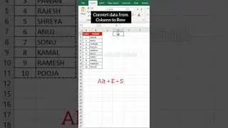 Convert data from Column to Row | use of transpose in excel #shorts #excel #studywithdyofficial